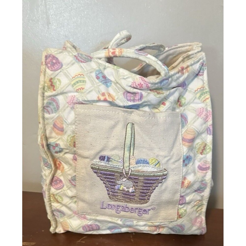 Longaberger Spring Tote/Gift Bag 8.5” X 7.5” Canvas Floral Vintage Embroidered